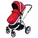 iSafe System + iSOFIX Base - Red Travel System Pram & Luxury Stroller 3 in 1 Complete With Footmuff, Carseat Footmuff + All the Raincovers