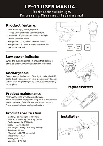 AcTopp LED wiederaufladbares Fahrradlicht USB Frontlicht STVZO Zugelassen Fahrradbeleuchtung Fahrradscheinwerfer mit integrierten 2600mAh Akku Taschenlampe - 7