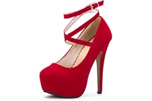 POOREVILL Womens High Heel Ankle Strap Platform Pump Wedding Evening Party Court Shoes