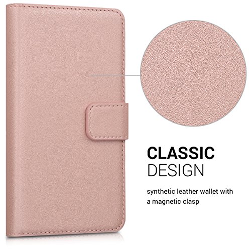 kwmobile Funda para Samsung Galaxy J3  2016  DUOS - Carcasa de  Cuero sint  tico  - Case con Tapa y  Tarjetero  en  Oro Rosa 