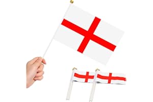 SHATCHI 10Pcs St George Hand Flags England Hand Waving Fabric Mini English Flags For Rugby Cricket World Cup Royal Event Support Country