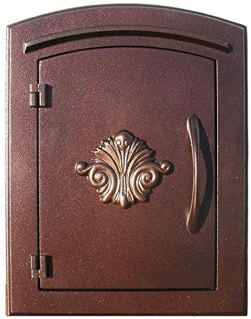 Qualarc MAN-S-1401-AC Manchester Security Drop Chute Mailbox with Decorative Scroll Logo Faceplate in Antique Copper by Qualarc