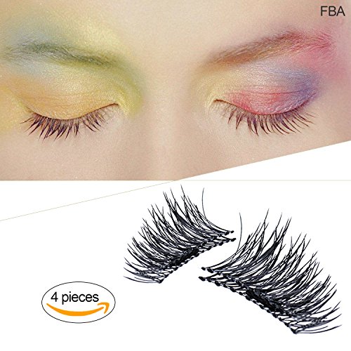 Preisvergleich Produktbild Magnetisch Künstliche Wimpern, beste gefälschte Wimpernverlängerung für natürliche, ultra dünne Faser Augenwimpern Verlängerung, keine Leim Allergie, 1 paar (4 Stück), natürliche Handarbeit (Natural)