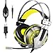 Produktbild EKSA Gaming Headset PS4, 3,5mm Xbox One Headset mit Noise Cancelling Mikrofon, LED-Licht, Bass Surround Sound, 50mm Lautsprecher Treiber Kopfhörer für PC MAC Laptop IPad Smartphone (Gelb)