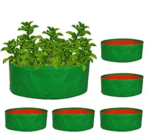 Nabaat HDPE Fabric 200 GSM Terrace Gardening Grow Bag for Vegetable Fruits Plants (Green & Orange, 15x6 Inch) - Pack 5