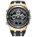 Men ' S Sports Watch Doppelbewegung Elektronische Uhr Wasserdichte Quarz Watch Große Dial mit wasserdichter Leuchttage schwarz und Gold