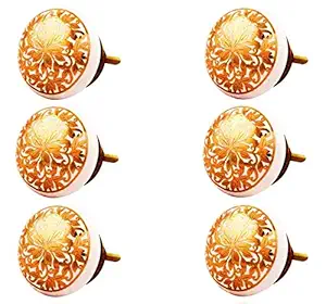 The Himalaya Craft Ceramic Drawer knobs for Dresser Wardrobe Cabinet cupboards Door knobs for Drawers Handle Children Drawer Pull Hand Painted Standard Size Golden Color (6) - Pack of 6