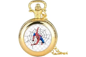 MARVELS ULTIMATE SPIDERMAN Marvel Spiderman in Web Gold Novelty Pocket Watch/Necklace On 80cm Chain Quartz Watch