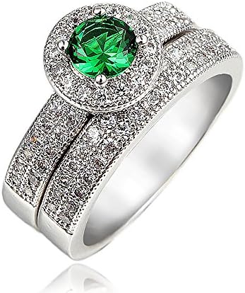 Audbrave"Love You Better" Double Fancy Rings Clear&Big Cubic Zirconia 18K Plated ideal Gifts (Green(Peace), P)