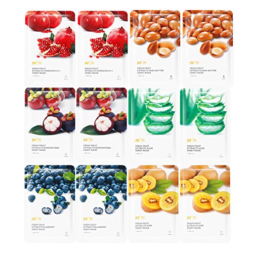 PF 79 Full Face Mask Facial Sheet Masks for Oily & Dry Skin - Moisturizing Hydrating Mask Reduce Pores After Sun Repair,Pack of 12