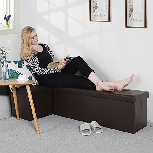 Songmics Sitzhocker Sitzbank mit Stauraum faltbar 3-Sitzer belastbar bis 300 kg kunstleder braun 110 x 38 x 38 cm LSF703 - 2