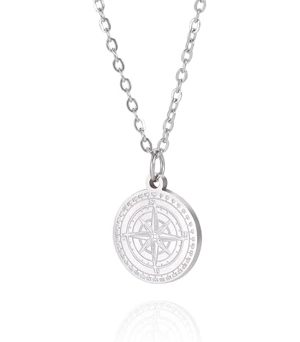 Collana con ciondolo a bussola rosa dei venti, in argento