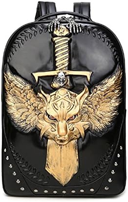 eTACH Men Leather 3D PU Studded Backpack Shoulder Bag Sport Portable Satchel Backpack (Gold)