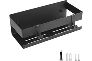 EXLECO Półka prysznicowa, bez wiercenia, regał prysznicowy, ścienny, ze stali nierdzewnej, regał łazienkowy z 2 ruchomymi haczykami, kosz prysznicowy, samoprzylepny, regał łazienkowy, do