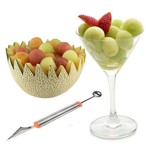 Umiwe Edelstahl Doppel Messer Wassermelonen Schneider und Doppelzweck Melonenausstecher - 6