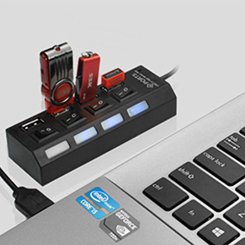 High-Speed Datenübertragung USB 3.0 Hub 4 Port Ports Splitter Ac Power Adapter mit Ein / Aus Schalter und LEDs Hot Plugin Plug & Play für PC Laptop, Computer Windows MAC, IPhone 7, LG, IPad, Samsung Macbook Pro Laptop Iphone Ipad Datenübertragung Aufrechtzuerhalten Farbe: schwarz - 4