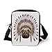 Produktbild Pug,Portrait of a Dog as a Native with War Bonnet Hand Drawn Illustration of Fun Animals Decorative,Red Black Tan Print Kids Crossbody Messenger Bag Purse