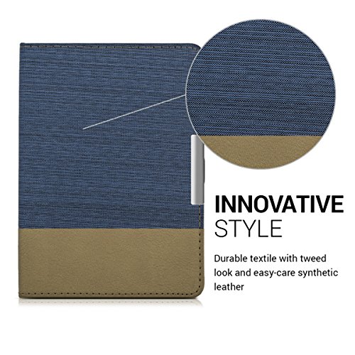 kwmobile Hülle für Tolino Vision 1 / 2 / 3 / 4 HD – Flipcover Case eReader Schutzhülle – Bookstyle Klapphülle Blau Braun - 2