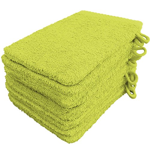 Lanudo® Luxus 10er Set Waschlappen / Waschhandschuhe 16×21 cm, 600g/m², 100% Baumwolle, Serie Pure Line in höchster Qualität, Farbe: Lime-Gelb/Limone - 2