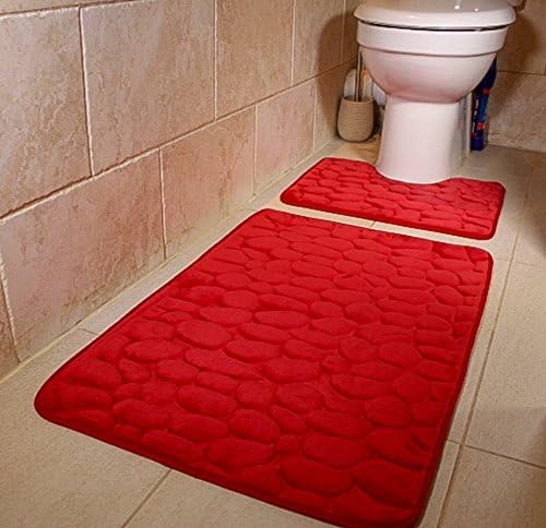 Bliss Home Living 2 Piece Memory Foam Bath &amp; Pedestal Mat Sets Soft Luxury Bathroom Rugs Non Slip (Red)