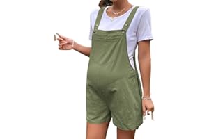 FAROLY Mono Corto de Maternidad para Mujer Mono Sin Mangas con Botones Mono de Peto de Algodón Lindo con Bolsillos
