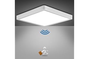 ‎OPPEARL OPPEARL LED Deckenleuchte mit Radar Bewegungsmelder, 18W 1800LM 4000K Lampe mit Bewegungsmelder innen, IP44 LED Deckenlampe Flach für Treppe Balkon Flur Keller Garage Carport, 23 * 23 * 2.4cm