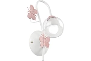 ONLI Lampa ścienna z metalu z motylami w kolorze białym i różowym