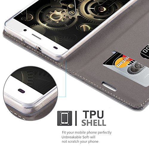 Huawei P8 LITE Funda Estilo Libro en GRIS NEGRO de Cadorabo  Dise  o TELO-CUERO-ARTIFICIAL      Cubierta Protectora con Cierre Magn  tico  Tarjetero y Funci  n de Suporte     Protecci  n Carcasa Caja Etui Case Cover