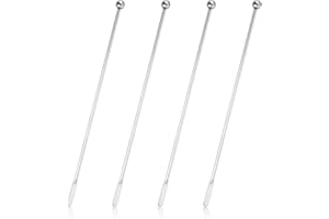 HUAKAILE 4Pcs Stainless Steel Stirrers Stir Cocktail Drink Swizzle Stick, 7.5'' Beverage Stirrers Metal with Small Rectangular Paddles, Reusable Stir Sticks for Coffee Bar Chocolate Milk (Silver)