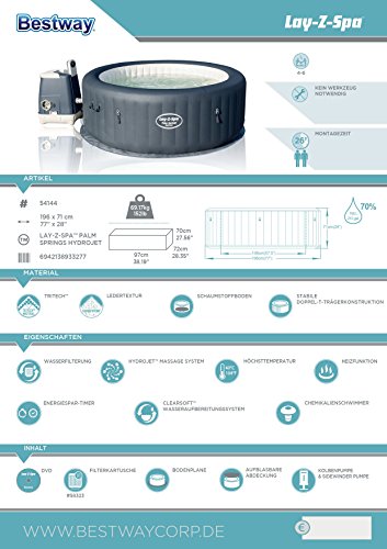 Bestway Lay-Z-Spa Palm Springs HydroJet Whirlpool, 196 x 71 cm - 15