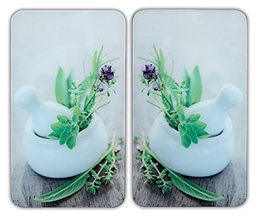 WENKO 2552420500 Herdabdeckplatte Universal Kräutergarten - 2er Set, für alle Herdarten, Gehärtetes Glas, 30 x 1.8-4.5 x 52 cm, Mehrfarbig
