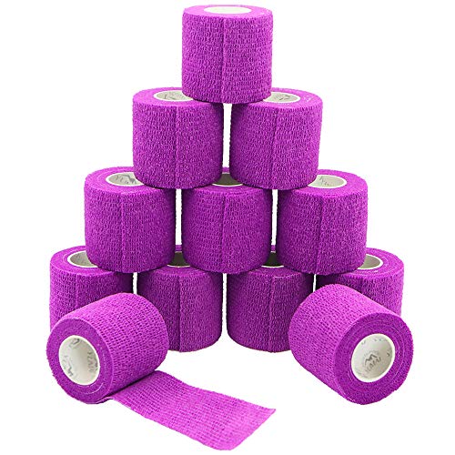 YUMAI Elastico Bendaggio Coesivo 5cm x 12 Vol, Mediche Ginocchiere Polso - Viola