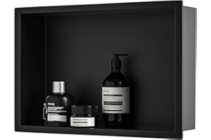 Bernkot Nicho de Ducha Empotrado de Acero Inoxidable 450 x 300 x 100 mm Negro Mate Azulejos No Cerámicos Estante de Ducha Empotrado Nicho de Pared Almacenamiento de Baño Tipo de Instalación
