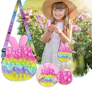 Kiditos (Pop It Bag Rabbit Shape Sling Bag) Crossbody Bags for Women Girls, Pop It Purse, Pop Fidget Toy Shoulder Bag, Fidget Purse Push Bubble Fidget Toy Handbags Stress Relief Toys Pop Bag, Multi