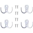 Yesmin 4 Pcs Double Prong Robe Hooks, Dual Coat Hooks Wall Mounted Hanging Clothes for Bathroom Bedroom Door Wall Retro Metal Cloth Hanger Double Coat Hooks with 8 Screws (White)