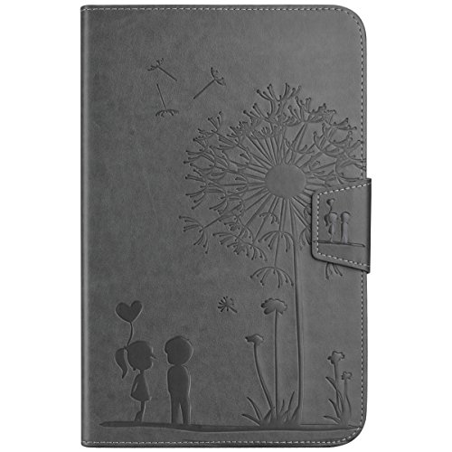 Samsung Galaxy Tab A (2016) 10.1 T580N / T585N Hülle, Yokata Cover Flip PU Lederhülle Geprägt Löwenzahn Motiv Bookstyle mit Eingebautem Magnet Magnetverschluss Handyhülle Sehr Dünn Standfunction Case Backcover Tasche Karten Slot Schutzhülle Etui Brieftasche Cover + 1x Kapazitive Feder – Grau - 2