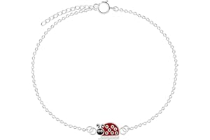 LOVE YOUR CITY Bracelet pour enfant avec petite coccinelle - Cadeau pour fille et enfant - Avec émail en argent sterling 925 - Réglable de 14 à 17 cm, 17 centimeters, Argent sterling