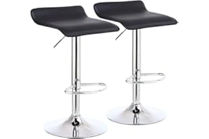 KKTONER 2 x Square Bar Stools PU Leather Swivel Adjustable Counter Stool Office Chair With Footrest (Black)