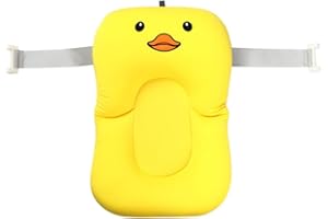 Belupai Tapis de Bain Pliable pour Bébé Nouveau-né - Coussin Baignoire avec Siège et Étagère (Canard Jaune Avec 2 Ceintures Fixes)
