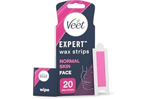 Veet Expert Cold Wax Strips for Face, Normal Skin, 20 Count with 4 Shea Butter Finish Wipes - Effective Hair Removal Solution