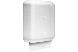 BLANCO PLATA Dispensador Papel secamanos, hasta 600 Toallas de Papel Zig Zag de Capacidad, Fabricado en ABS, Blanco Resistente, Incluye Llave de Seguridad para reponer en baños públicos