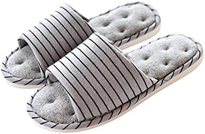 Buzede Japanese Style Cotton Soft Men and Women Gray Stripe Slippers For Wooden Floor Indoor Non-Slip Couple Home
