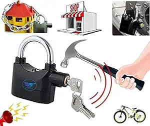 HRDR Anti Theft Sensor Security Alarm Padlock Electronic with 110DB Alarm Pad Locks for Main Door/Bike/Bicycle/Office and Shop (Set of 1) Black