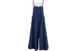 GUOCU Salopette in Lino Senza Maniche da Donna Vintage Tute in Lino Baggy Pantaloni a Gambe Grandi Estate Pagliaccetti Elegante Ragazza Overall Jumpsuit Casual Pantaloni Larghi Incinti Taglie Forti