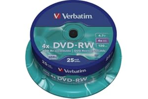 ‎VERBATIM Verbatim® DVD-RW, Spindel, wiederbeschreibbar, 4,7 GB, 120 min, 4 x (25 Stück), Sie erhalten 1 Packung á 25 Stück