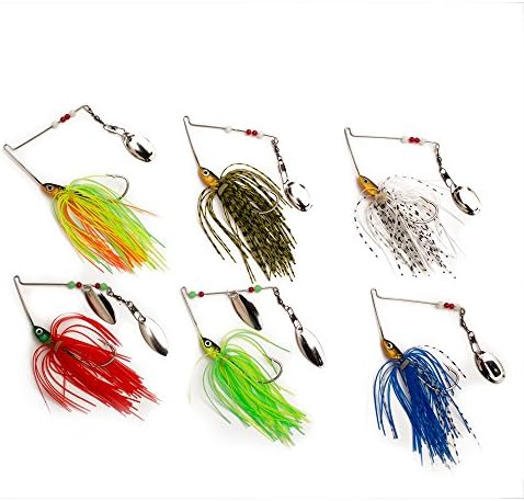 iBait 6pcs Spinnerbaits Fishing Hard Spinner Baits Lures with Soft Plastic Skirts for Pike Bass Trout