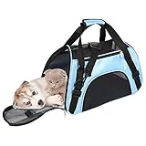 LoveStory Sac de Transport Chat Chien Avion avec Tapis Comfort, Caisse de Transport Chiot Chaton Panier Respirant pour Voyage en Voiture/Train 47 * 30 * 23cm (Bleu)