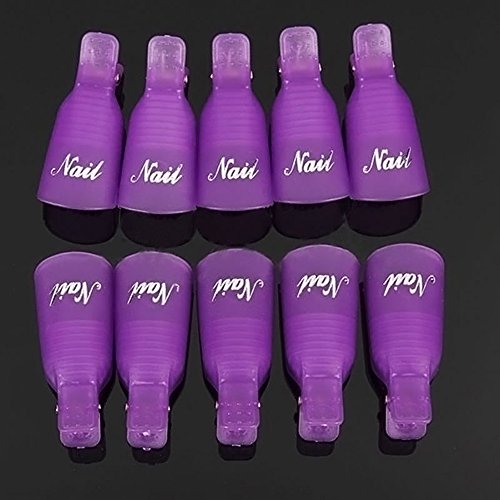 10 Stück Kunststoff-Nagel-Kunst tränken weg Cap Clip UV Gel Polish Remover Wrap-Werkzeug (Lila) - 3