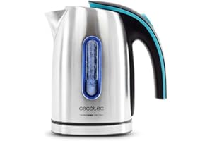 Cecotec Hervidor de Agua Eléctrico ThermoSense 220 Steel. 1,2 litros, Libre de BPA, 1630 W de Potencia, Base 360º, Filtro Antical Desmontable, Doble Sistema de Seguridad, Acero Inoxidable