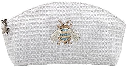 Jacaranda Living Waffle Weave Cosmetic Bag, Napoleon Bee Wreath, Small, Duck Egg Blue